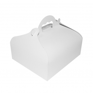Boîte à gâteau avec poignée, carton blanc, 20x18x7cm / Par 50