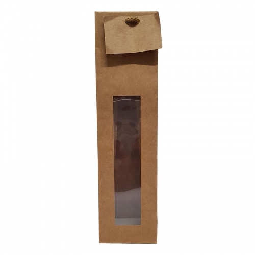 Sac kraft brun fenêtre poignée cordelière "1 Bouteille" (10x9x38cm) / Par 20