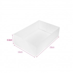 Boîte à gâteau sans couvercle, carton blanc, 18x12x4,5cm avec cote