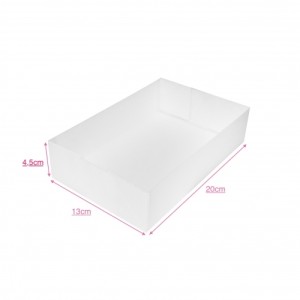 Boîte à gâteau sans couvercle, carton blanc, 20x13x4,5cm avec cote